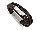 Brown Rubber and Stainless Steel Brushed 8-inch with 0.5-inch Extension Bracelet