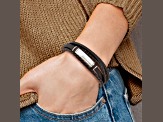 Brown Rubber and Stainless Steel Brushed 8-inch with 0.5-inch Extension Bracelet