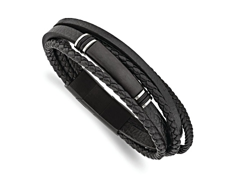 Black Rubber and Stainless Steel Brushed Black IP Plated 8-inch with 0.5-inch Extension Bracelet