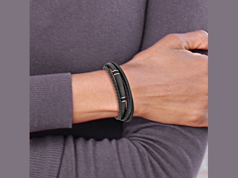 Black Rubber and Stainless Steel Brushed Black IP Plated 8-inch with 0.5-inch Extension Bracelet