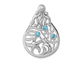 Rhodium Over Sterling Silver Octopus and Starfish Sealife Scene Chain Slide Pendant