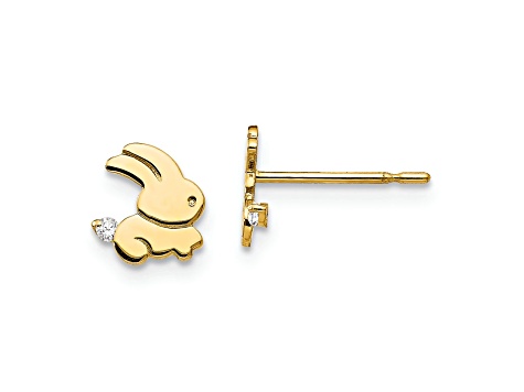 14K Yellow Gold Cubic Zirconia Children's Bunny Post Earrings