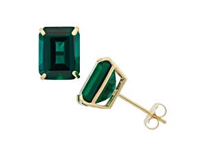 Octagon Lab Created Emerald 10K Yellow Gold Earrings 4.06ctw
