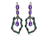 Amethyst and Green Nanocrystal Black Rhodium Over Sterling Silver Earrings
