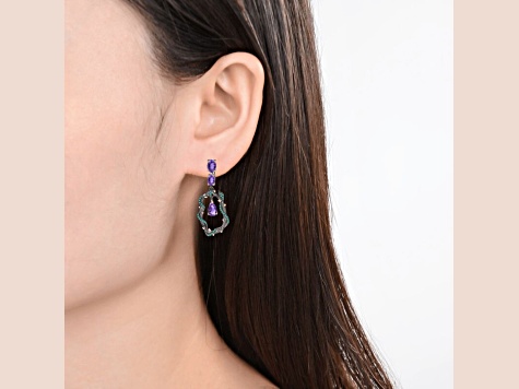 Amethyst and Green Nanocrystal Black Rhodium Over Sterling Silver Earrings