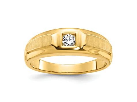 10K Yellow Gold Men's Polished and Satin Diamond Ring 0.17ct