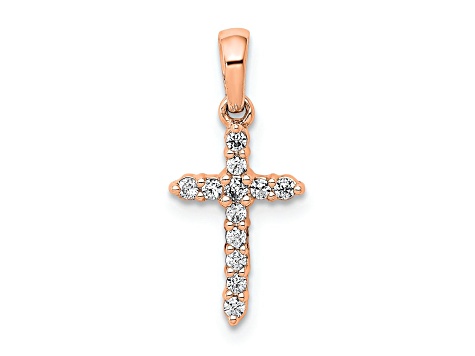 14k Rose Gold Polished Diamond Cross Pendant