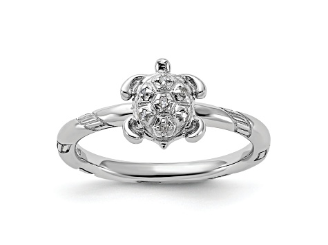 Sterling Silver Stackable Expressions Diamond Turtle Ring 0.035ctw