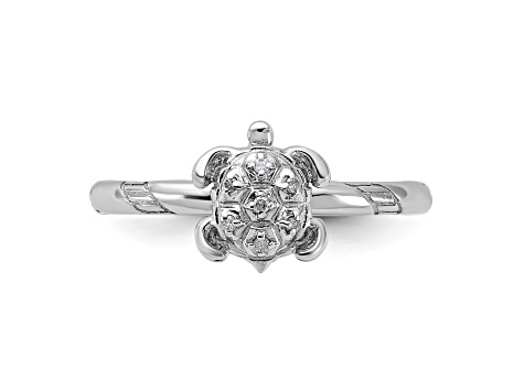 Sterling Silver Stackable Expressions Diamond Turtle Ring 0.035ctw