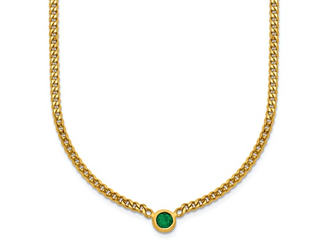 14K Yellow Gold Emerald Curb 18 inch Necklace