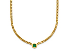 14K Yellow Gold Emerald Curb 18 inch Necklace