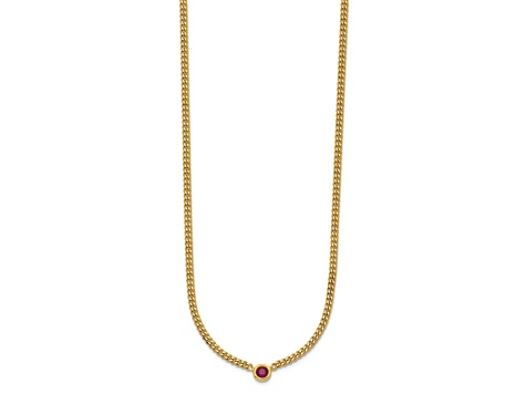 14K Yellow Gold Ruby Curb 18 inch Necklace