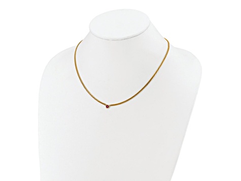 14K Yellow Gold Ruby Curb 18 inch Necklace