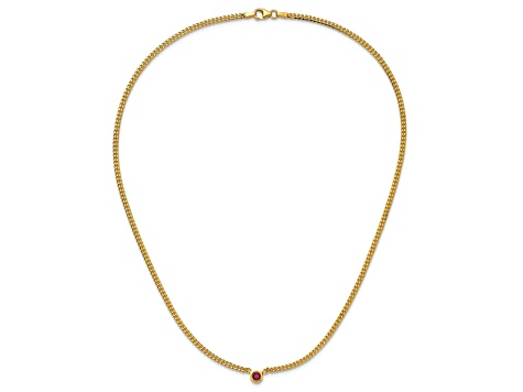 14K Yellow Gold Ruby Curb 18 inch Necklace