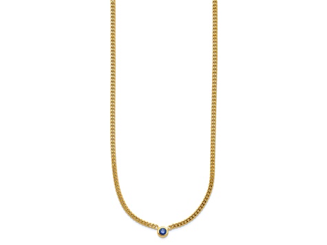 14K Yellow Gold Sapphire Curb 18 inch Necklace