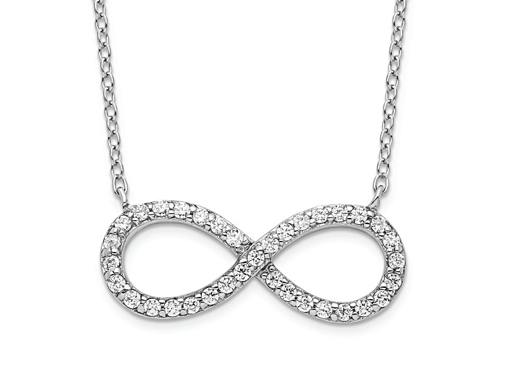 Rhodium Over Sterling Silver with Cubic Zirconia Infinity with 2-inch Extension Necklace