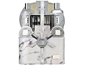 Lovery Premium Gift Set- White Marblized Beauty And Self Care Spa Set With Stones, 25pc
