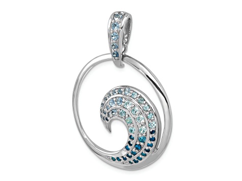 Rhodium Over Sterling Silver Polished Cubic Zirconia Wave Pendant