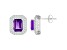 8x6mm Emerald Cut Amethyst And White Topaz Accent Rhodium Over Sterling Silver Double Halo Earrings