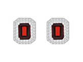 8x6mm Emerald Cut Garnet And White Topaz Accent Rhodium Over Sterling Silver Double Halo Earrings