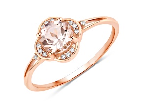 Pink Morganite and White Diamond 10K Rose Gold Engagement Halo Ring For Women