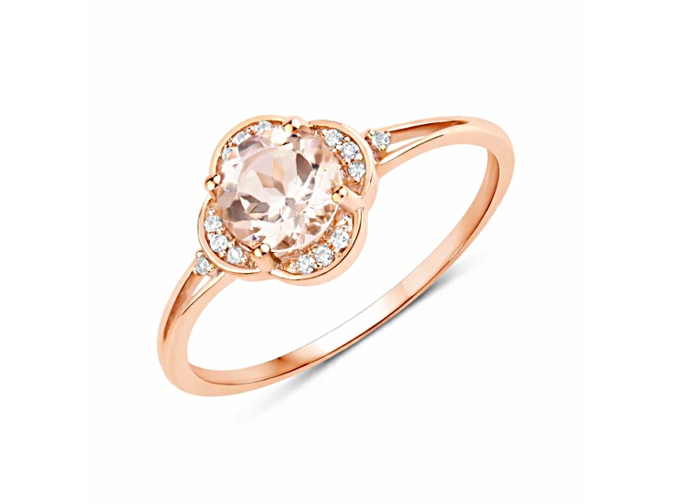 Pink Morganite and White Diamond 10K Rose Gold Engagement Halo Ring For Women