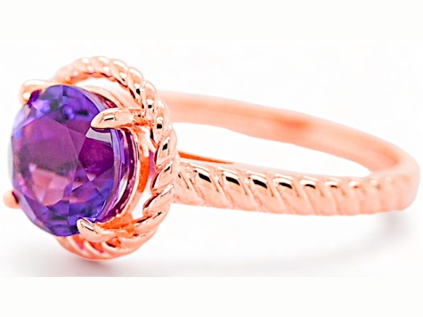 6x4mm Oval Amethyst 18K Rose Gold Over Sterling Silver Ring, 0.50ctw