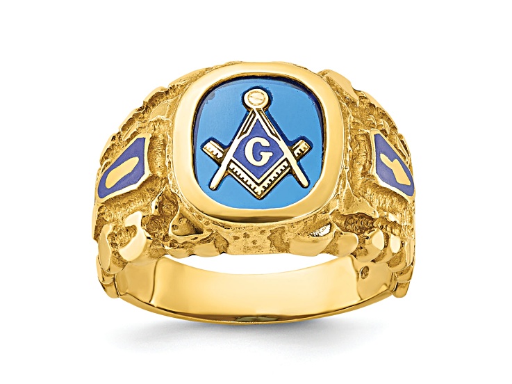 10K Yellow Gold Men's Nugget Texture and Lab Created Sapphire