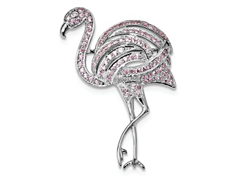 Picture of Rhodium Over Sterling Silver Pink Cubic Zirconia Flamingo Pin Brooch