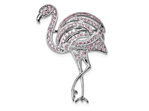 Rhodium Over Sterling Silver Pink Cubic Zirconia Flamingo Pin Brooch