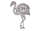 Rhodium Over Sterling Silver Pink Cubic Zirconia Flamingo Pin Brooch
