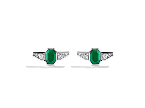 Star Wars™ Fine Jewelry The Jedi™ Master Green Agate & Diamond Rhodium Over Silver Earrings 1.38ctw