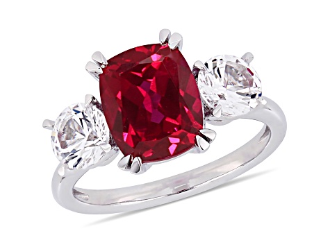 Lab Created Ruby and Lab Created White Sapphire 10k White Gold Ring 6.08ctw