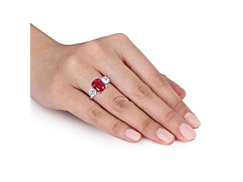 Lab Created Ruby and Lab Created White Sapphire 10k White Gold Ring 6.08ctw