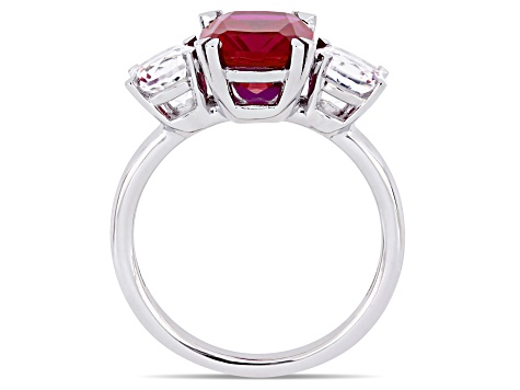 Lab Created Ruby and Lab Created White Sapphire 10k White Gold Ring 6.08ctw