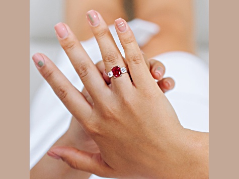 Lab Created Ruby and Lab Created White Sapphire 10k White Gold Ring 6.08ctw