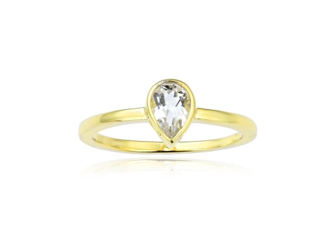 Pear Shape White Topaz 14K Yellow Gold Over Sterling Silver Solitaire Ring, 0.35ct