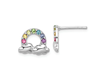 Picture of Rhodium Over Sterling Silver Crystal Rainbow and Clouds Children's Post Earrings