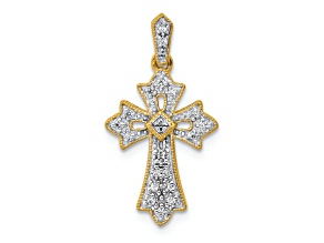 14K Two-tone Gold Diamond Fancy Cross Pendant