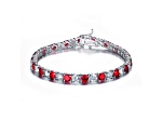 Ruby Red Cubic Zirconia, Rhodium Plated over Sterling Silver Tennis Bracelet