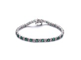 Emerald Green Cubic Zirconia, Rhodium Plated over Sterling Silver Tennis Bracelet