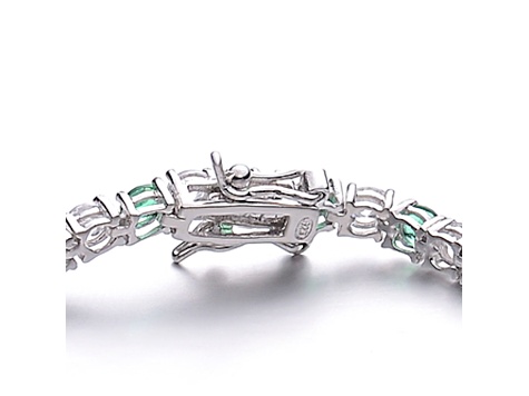 Emerald Green Cubic Zirconia, Rhodium Plated over Sterling Silver Tennis Bracelet