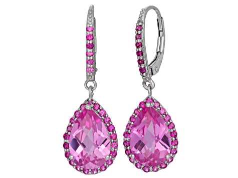 Lab Created Pink Sapphire and Lab Created Ruby Dangle Earrings 9.12ctw