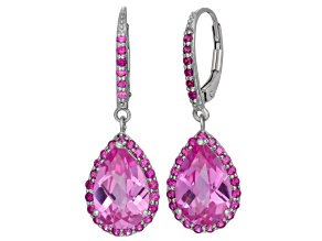 Lab Created Pink Sapphire Sterling Silver Dangle Earrings 9.12ctw