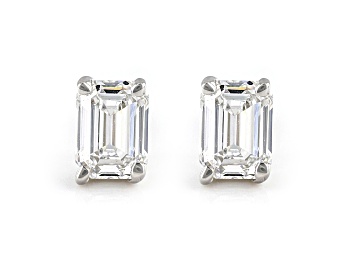 Picture of Certified Emerald Cut White Lab-Grown Diamond E-F SI 18k White Gold Stud Earrings 1.00ctw