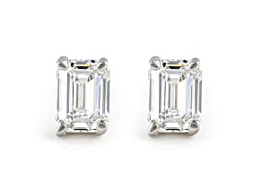 Certified Emerald Cut White Lab-Grown Diamond E-F SI 18k White Gold Stud Earrings 1.00ctw