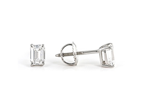 Certified Emerald Cut White Lab-Grown Diamond E-F SI 18k White Gold Stud Earrings 1.00ctw