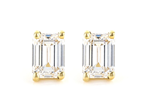 Certified Emerald Cut White Lab-Grown Diamond E-F SI 18k Yellow Gold Stud Earrings 1.00ctw