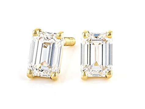 Certified Emerald Cut White Lab-Grown Diamond E-F SI 18k Yellow Gold Stud Earrings 1.00ctw