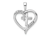 Rhodium Over 14K White Gold A Diamond Heart Cross Pendant